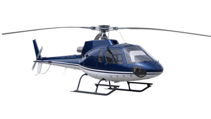 Sleek dark blue helicopter with white stripes, isolated on transparent background © Viktor