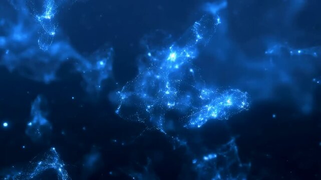 Glowing Microscopic Fiber Particles Floating in Dark Space Abstract Digital Background With Luminous Blue Light Effects For Modern Tech Design