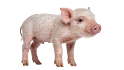 Adorable pink piglet with curly tail standing, isolated on transparent background © Iura