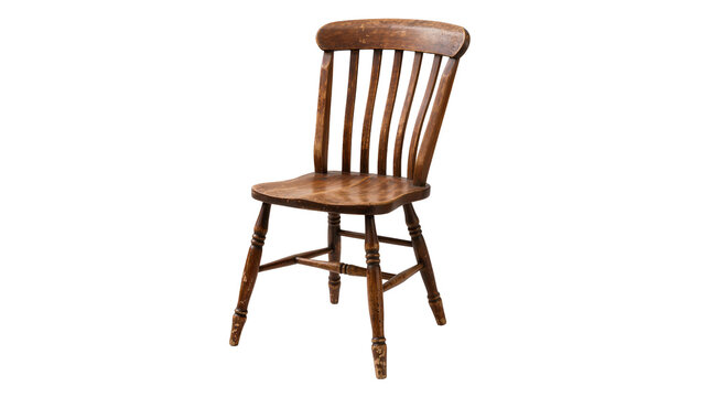Antique wooden Windsor chair with spindle back, isolated on transparent background