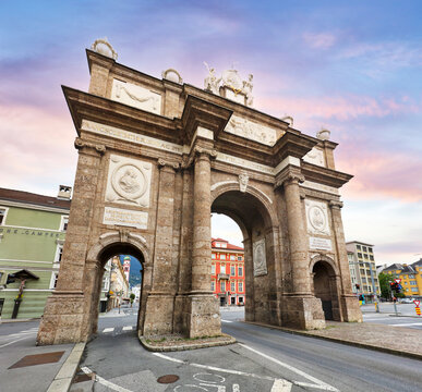 Triumphal arch in Innsbruck Altstadt Old Town. Innsbruck is the capital city of Tyrol, Austria