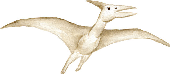 Watercolor Flying Pterosaur Prehistoric Animal Illustration © liliia_sinhina