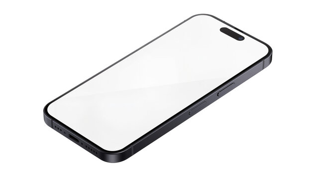 Modern black smartphone with blank screen, isolated on transparent background