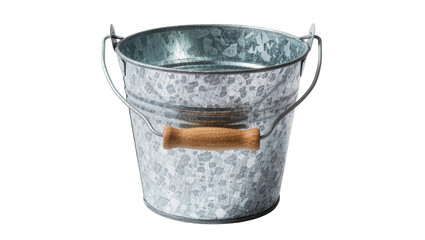 Galvanized metal bucket with wooden handle, isolated on transparent background © Maria