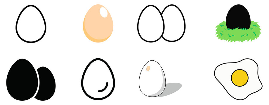 Simple flat-style egg illustrations in different stages and colors