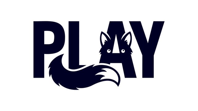 A stylized fox uses its sweeping tail to reveal the word PLAY in a bold title animation, creating a clean mascot branding visual ideal for gaming intros, streams, promos, and media openers.