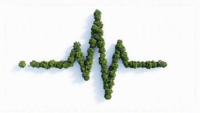 Ekg heart rhythm wave made of green leaves on white background with healthcare cardiology environment medicine