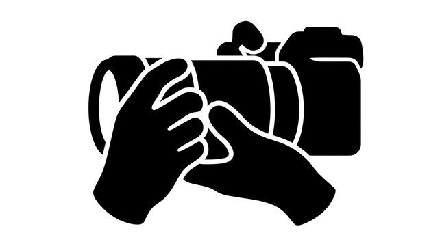 Professional Camera with Hands Silhouette Icon