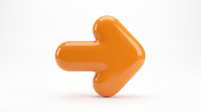 Bright orange 3D arrow pointing right direction on clean white background studio