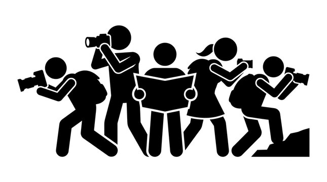 Group of Tourists and Photographers Stick Figure Vector Icons