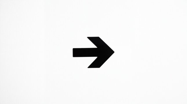 Black arrow symbol pointing right on a clean white background indicating direction