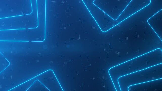 Abstract Glowing Neon Blue Square Outline on Digital Dotted Background animation 4k.