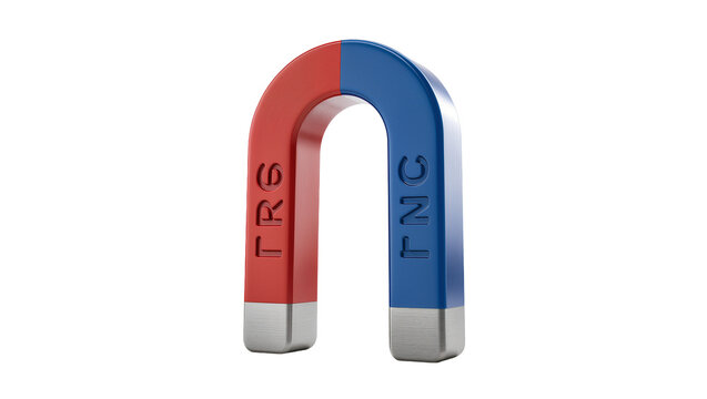 Red and blue horseshoe magnet with silver ends, isolated on transparent background