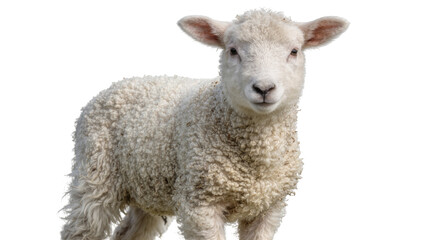 Fluffy white lamb with curly wool, isolated on transparent background © Maria