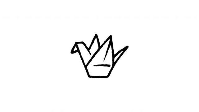 Animated doodle icon of a folded paper origami crane symbol of peace and hope.