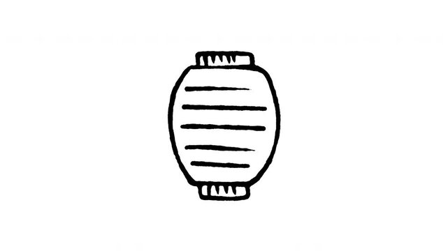 Animated doodle icon of a traditional Japanese red paper lantern chochin hanging.