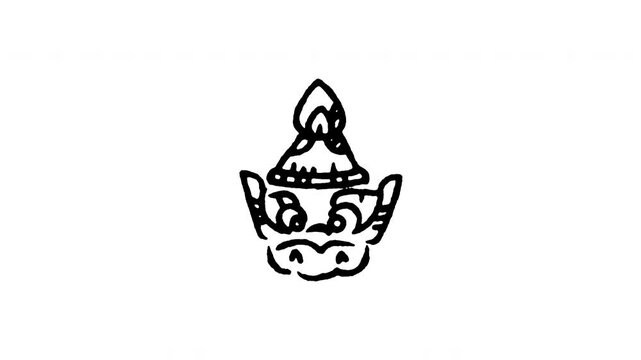 Animated doodle icon of a Thai giant Yak temple guardian demon mask head.
