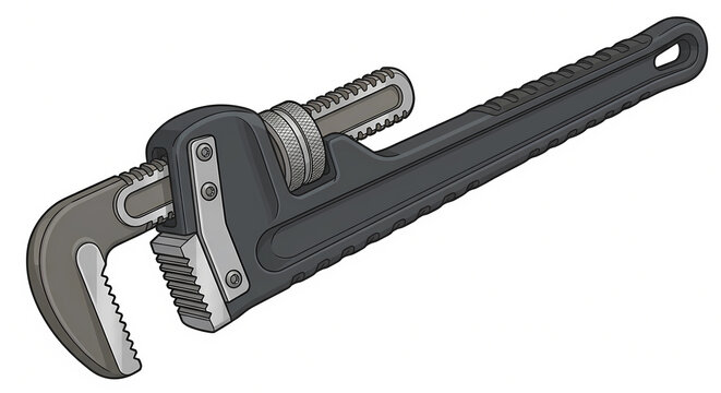 Heavy duty adjustable pipe wrench isolated on white background 2D flat vector illustration