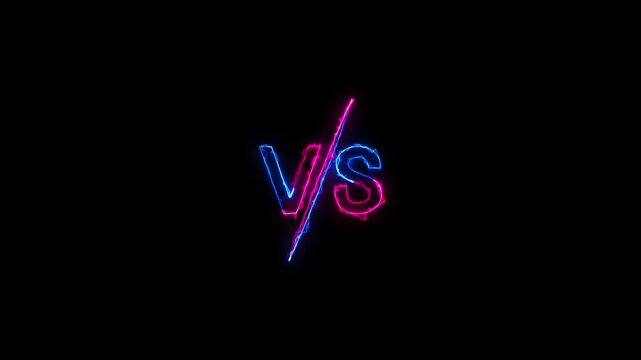 Neon glowing VS fight battle with versus sign for sport game showdown video animation. Neon lighting Versus icons animation. VS letters set. Bright neon versus sign glowing motion animation.