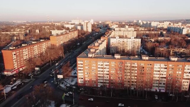 Overhead view of a winter city