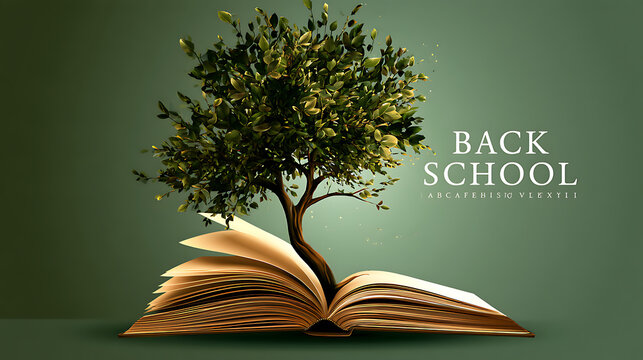 "Back to school" concept featuring a book tree and an alphabet. 