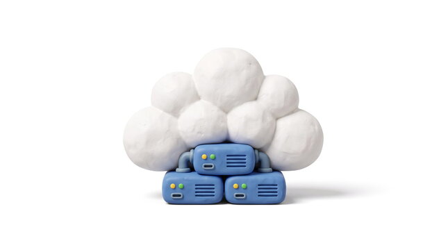 Clay cloud computing icon with blue server blocks