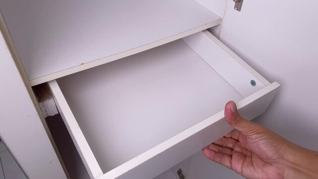 hand open and close wooden wardrobe drawers