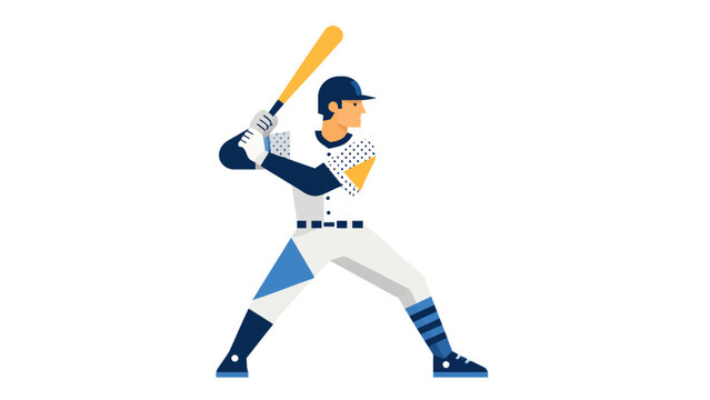 Athletic Baseball Player in Uniform Swinging Bat at Game, Sports Competition Visual