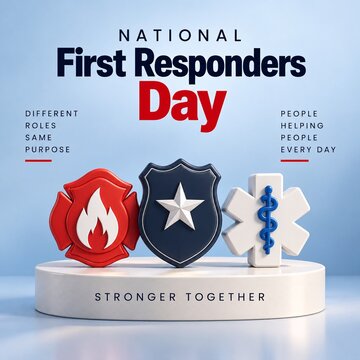 Fire department police and medical icons represent team unity for national first responders day