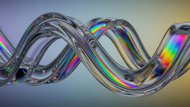 A mesmerizing abstract image of a transparent double helix structure reflecting a vibrant rainbow spectrum of colors.