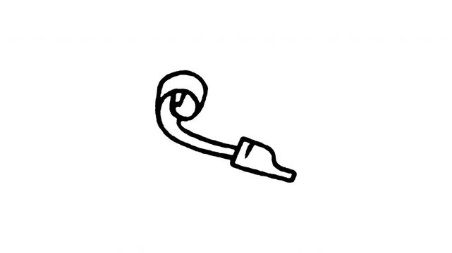 Animated doodle icon of a party horn blower noise maker unraveling during celebration.