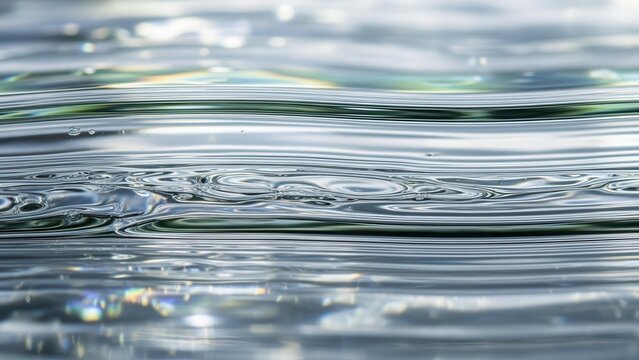 Close-up abstract view of clear water surface with gentle ripples and light reflections.
