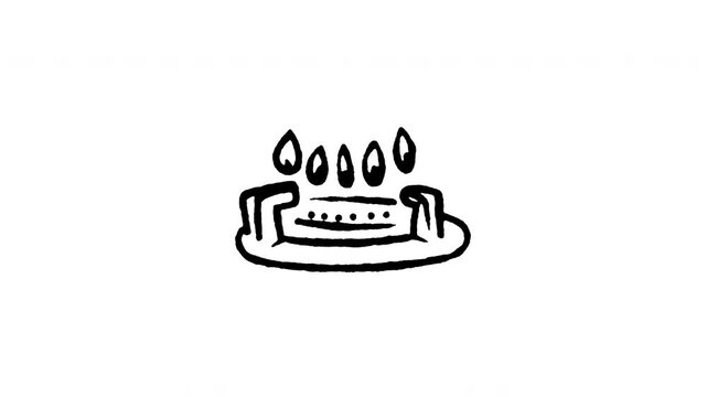 Animated doodle icon of a kitchen gas stove burner with blue flames for cooking meals.