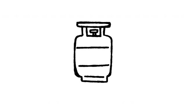 Animated doodle icon of an LPG liquefied petroleum gas cylinder tank for home cooking fuel.