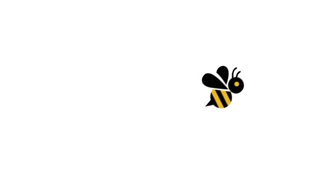 A stylized bee flies in, hovers, lands, pauses, and takes off again with flapping wings and soft body motion, creating a clean animated element for nature, education, apps, and overlays.