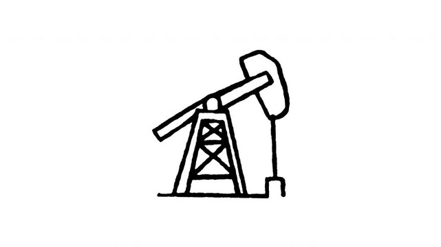 Animated doodle icon of an oil pumpjack rig pumping petroleum from subterranean field.