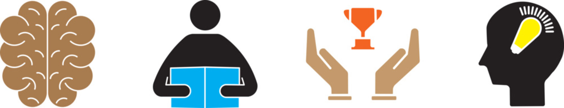 Set of business training, education, and innovation vector icons in outline, solid,&nbsp;Vector collection of training, leadership, and knowledge symbols featuring brains,&nbsp;&nbsp;Modern business training and edu