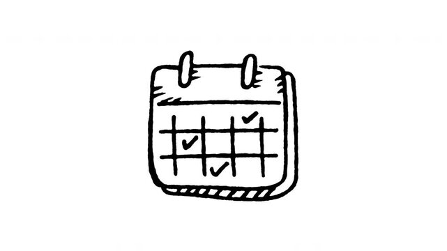 Animated doodle icon of a weekly calendar grid table for class schedule and study planning.