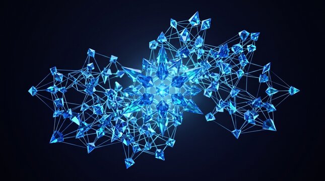 Blue network plexus with connected nodes and lines