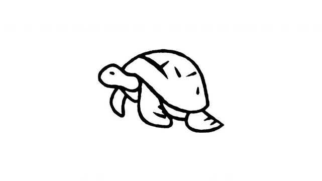 Animated doodle icon of a sea turtle swimming smoothly through ocean waters.