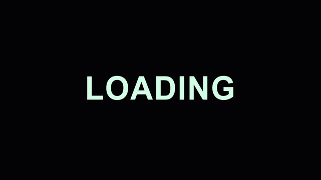 Digital glitch text animation of the word LOADING on a black background. Features chromatic aberration and signal distortion effects.