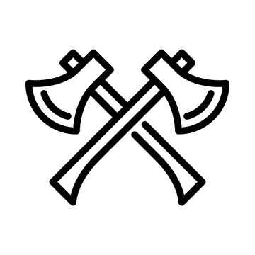 Crossed axe outline icon. Double Axe line illustration.