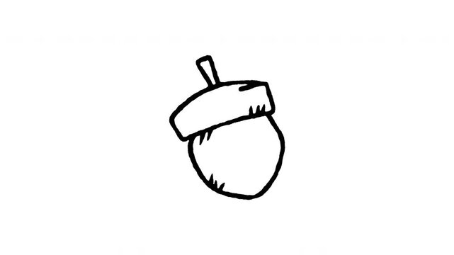 Animated doodle icon of an oak tree acorn nut symbol of autumn season.