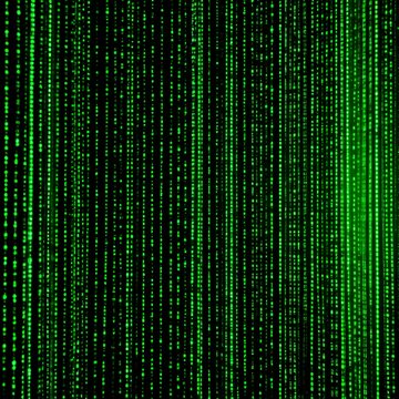 Abstract binary code data stream with glowing green digital matrix effect, cyber hacker concept, generative AI