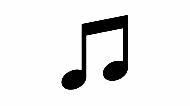 Musical note icon in minimalist black silhouette style, eighth note pair symbol on white background, simple music notation graphic for UI design