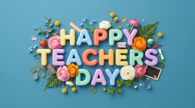 Happy Teachers Day Colorful Floral Typography