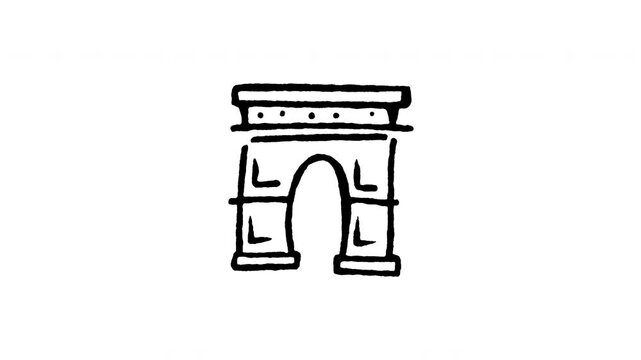 Animated doodle icon of the historic Arc de Triomphe monument arch in Paris France.