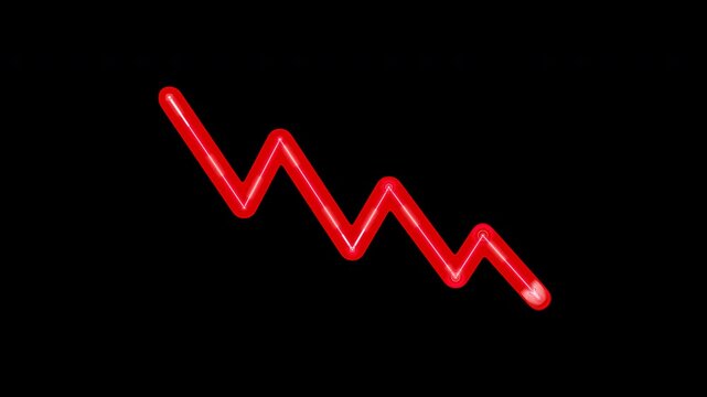Red neon financial line graph plummeting across a clear see-through layer with a glowing crimson for economic news reports