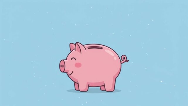 Bitcoin Coin Dropping into Pink Piggy Bank Animation