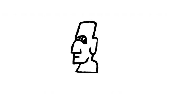 Animated doodle icon of a monolithic stone Moai head statue on Easter Island Chile.